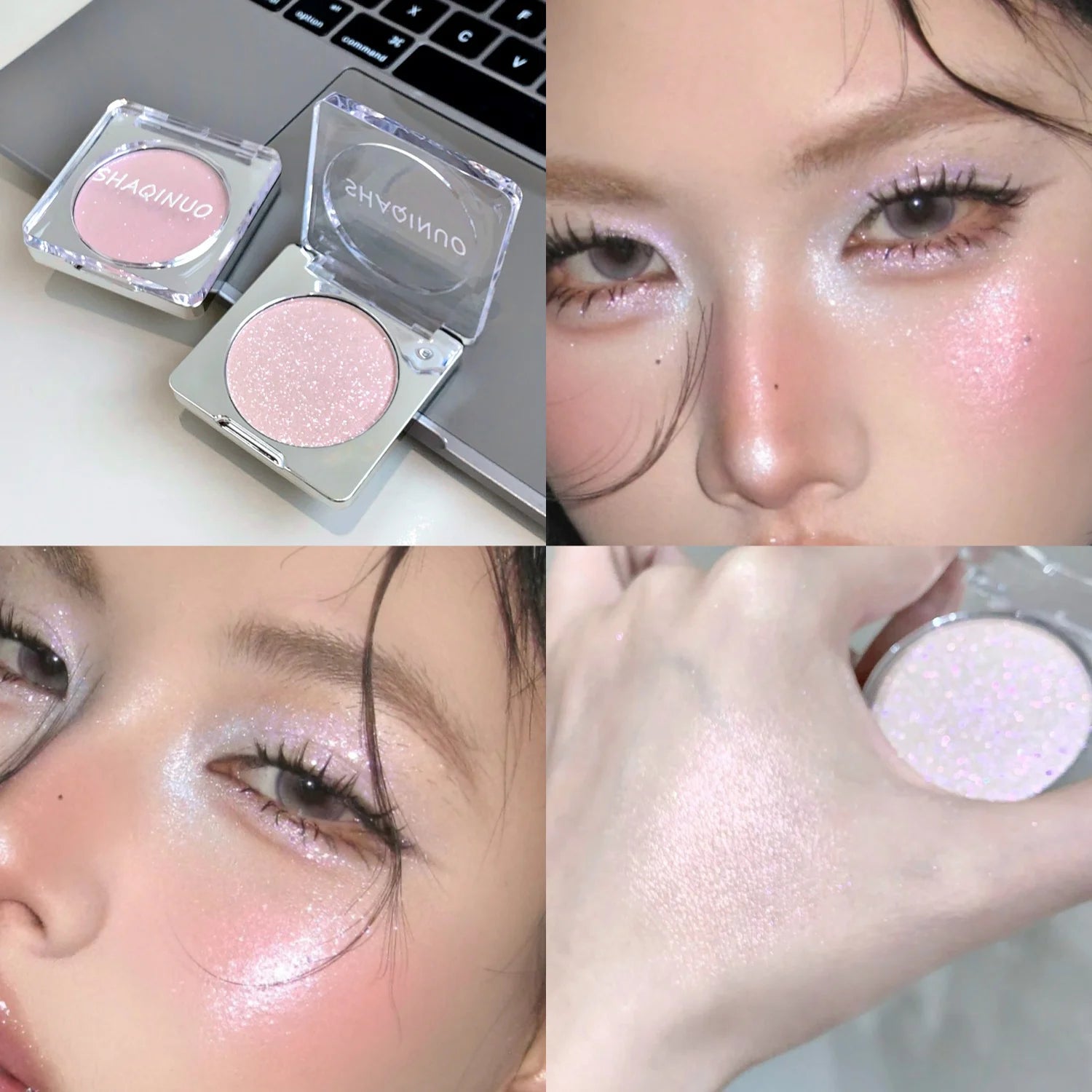 Monochrome Glitter Highlighter Contour Brighten Face Body Sparkle Shimmer High Gloss Mashed Potato Diamond High Light Palette Qme 03
