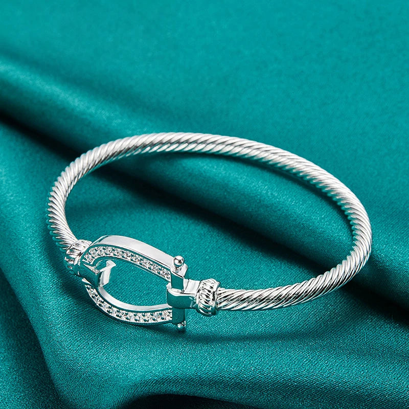 1Pcs Fashion Charm Party Jewelry Silver Geometry Zircon Open Bangle Bracelet For Woman Man Wedding Engagement Qme