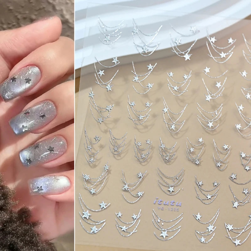 Star Nail Art Stickers Bronzing Flash Self Adhesive Sticker Charm Qme Silver