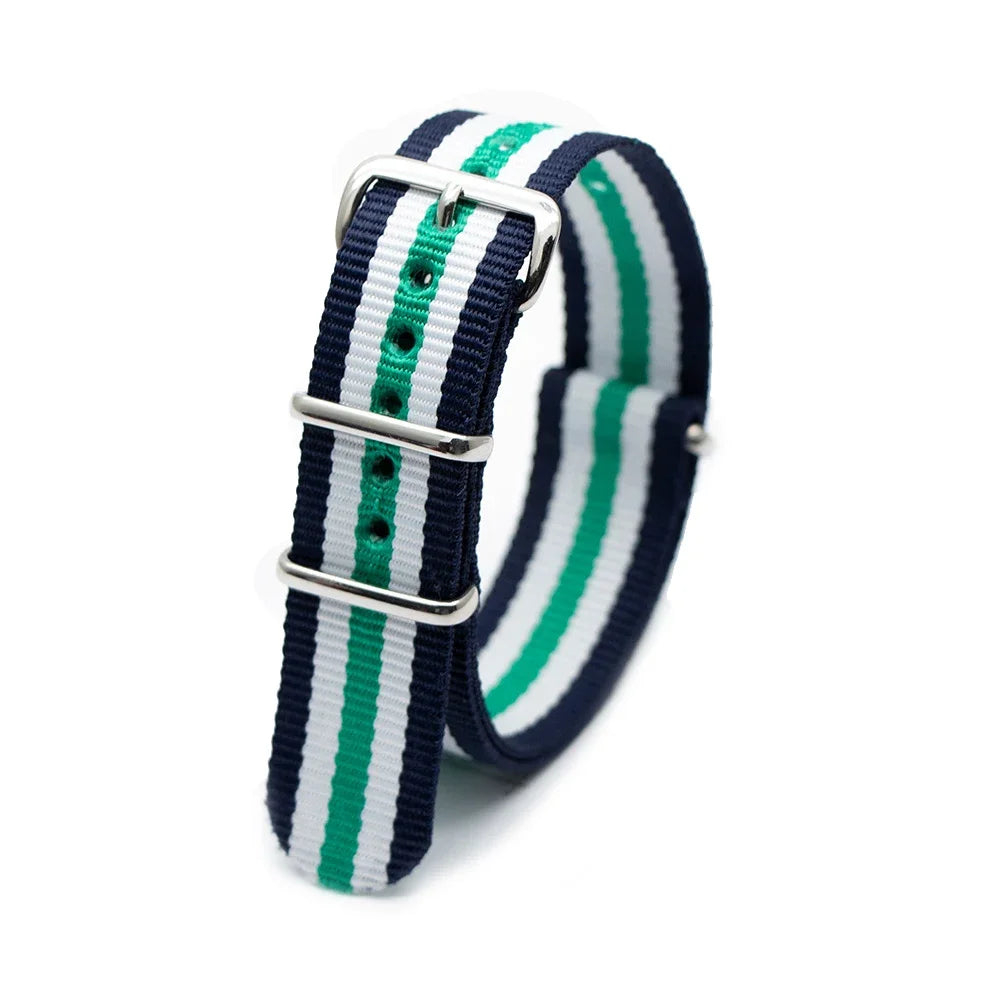 Durable Striped Nylon Wristband Bracelet Style Watch Band 18MM 20MM 22MM 24MM Universal Strap for Sport Casual Watches Qme