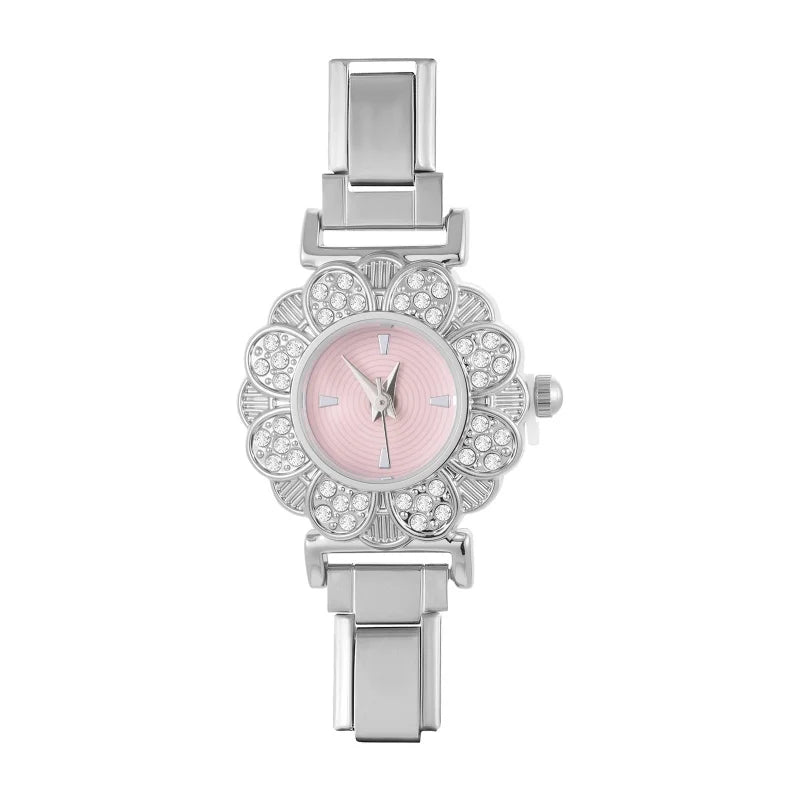 Fashion Women's Stainless Steel Round Shiny Zircon Watch DIY Width