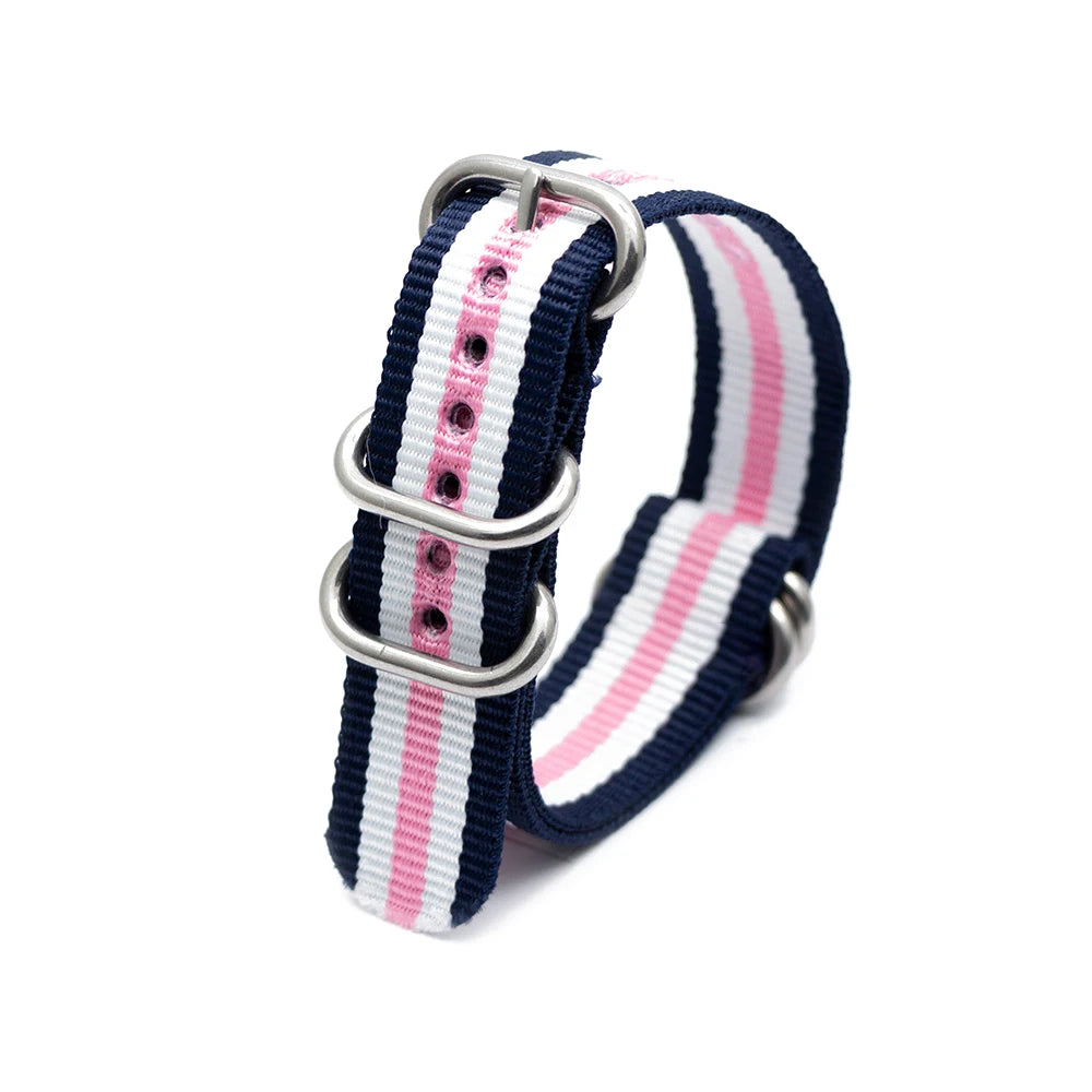 Durable Nylon Watch Strap Army Sport Style Watch Band 18/20/22/24MM 41 Colors Replacement Watch Accessories Qme 2Blue 2White 1Pink 24mm