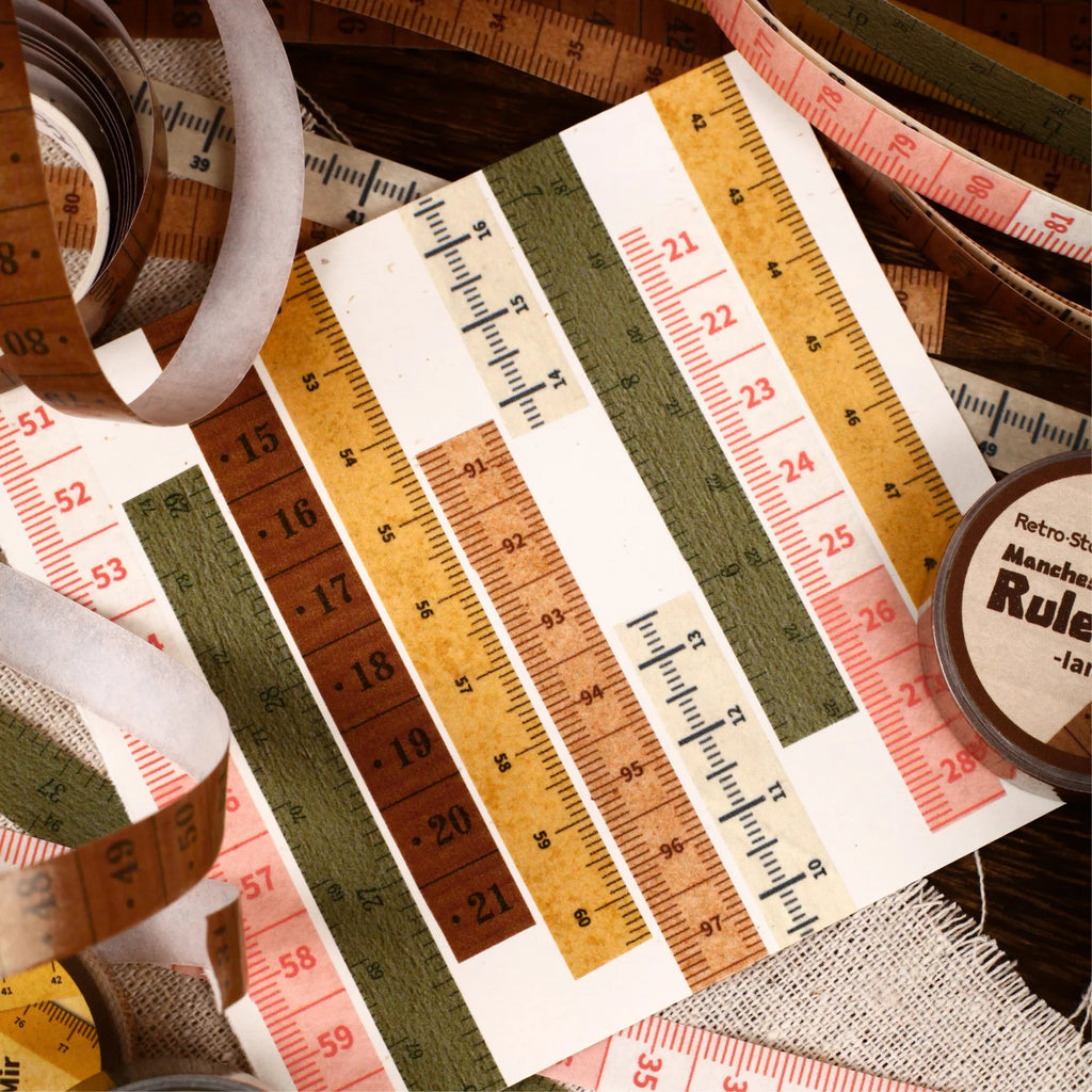 1 Roll Vintage Measuring Tape Theme Washi Tape for Journal Scrapbooking DIY Collage Art Phone Case Decoration Qme
