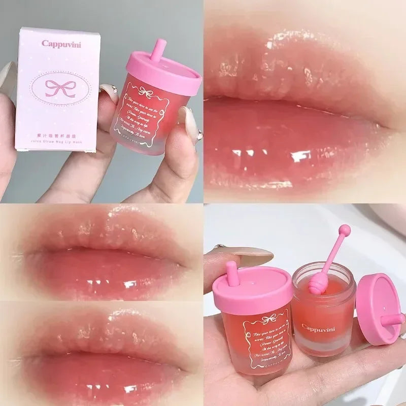 Blueberry Juice Solid Lip Mask Moisturizing Nourishing LipBalm Lasting Hydrating Jelly Lipstick Water Light Gloss Lip Glaze Tint Qme 02 Strawberry