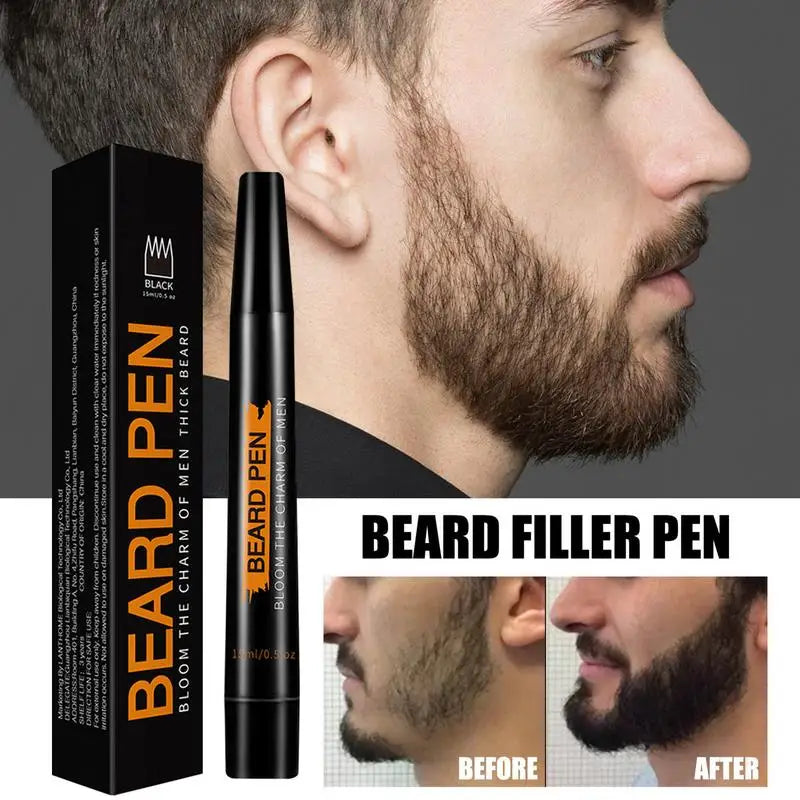 Beard Pen Beard Filler Pencil Men Black Brown 4-Tip Beard Pen Detailing Filler Moustache & Eyebrows Barber Pencil Beard Marker Qme