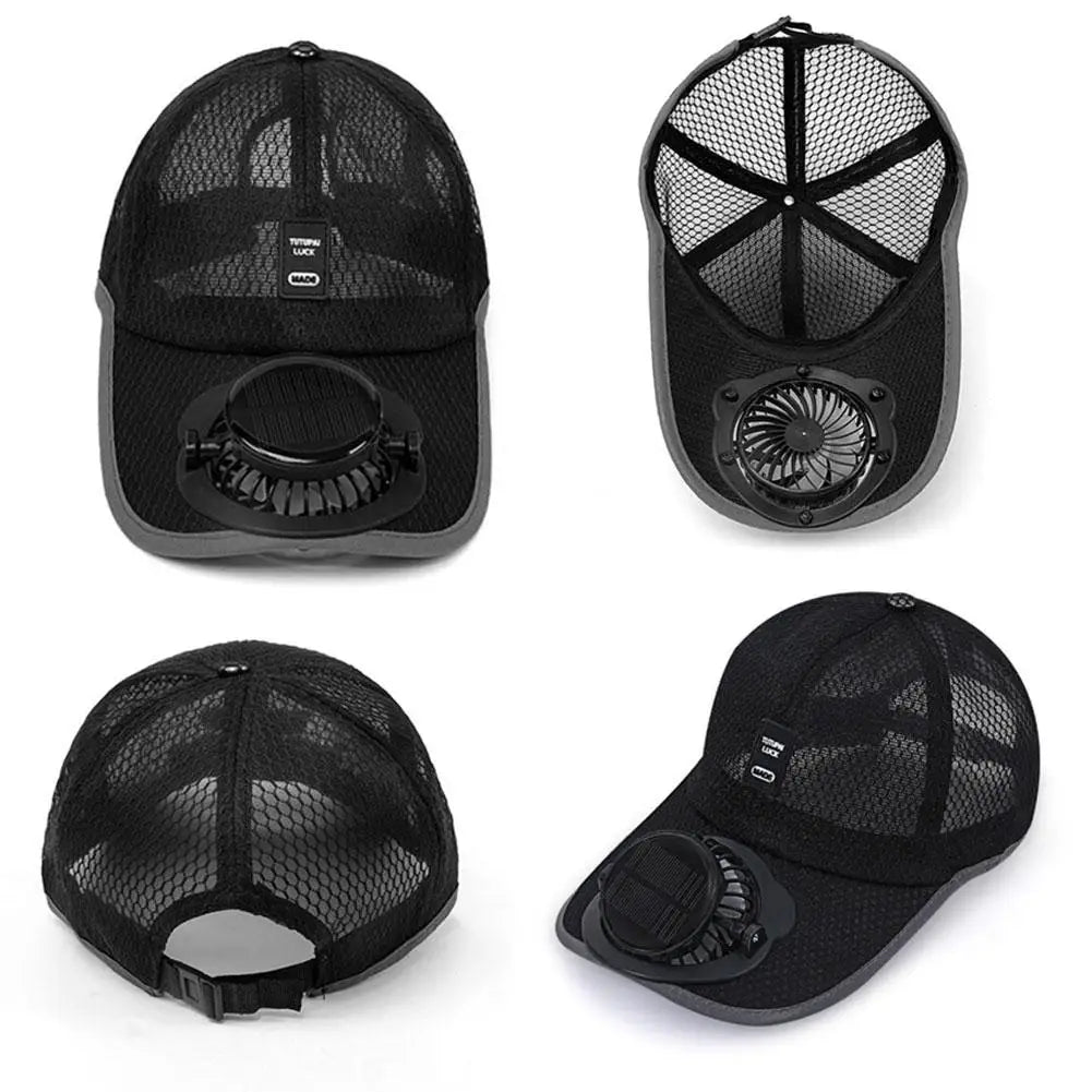 Mesh Baseball Hat Solar Powered Fan Cooling Summer Outdoor Beach Sun Qme