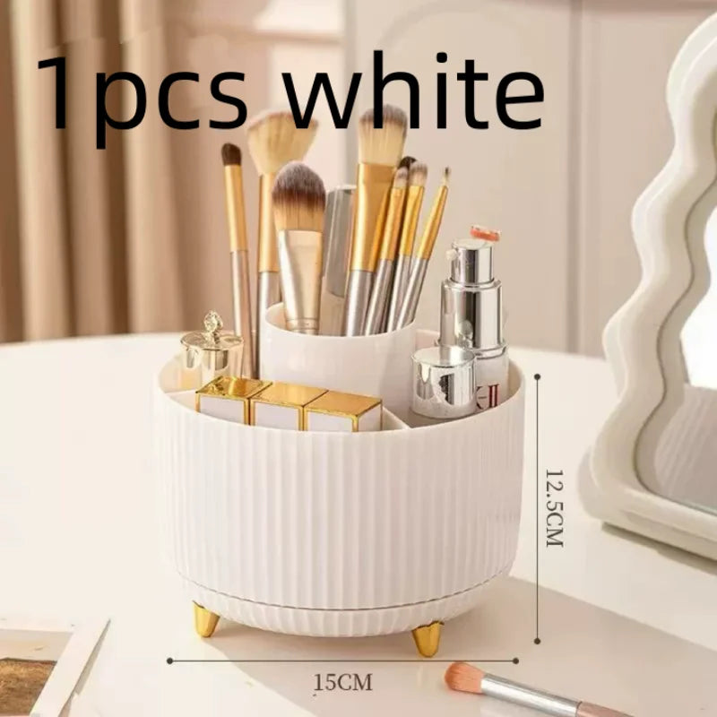 Desktop Rotating Makeup Organizer Cosmetics Storage Box Slot Makeup Versatile Holder for Brushes Office Supplie Bathroom Dresser Qme 1pcs white
