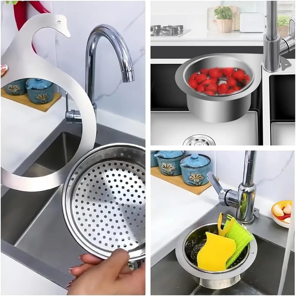 Stainless Steel Swan Sink Strainer Hanging Detachable Kitchen Sink Garbage Dry Wet Separation Filter Basket Kitchen Accessories Qme