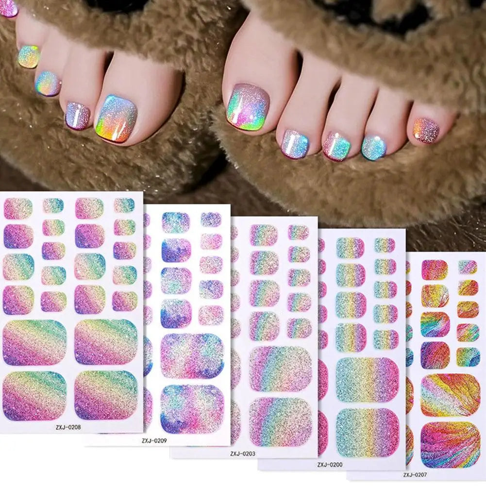 22 Srtips/sheet Toenail Semi Cured Gel Nail Wraps Long Lasting Full Cover Nail Gel Sticker Press on Nails Wraps Manicure Qme