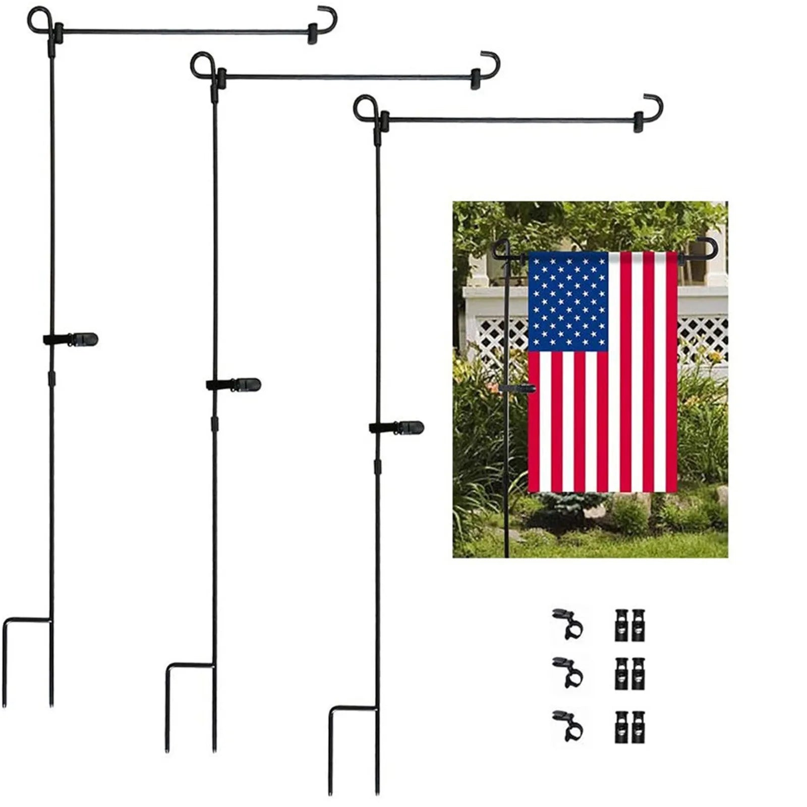 Outdoor Garden Flag Pole Bracket Iron Art Garden Courtyard, Holiday Decoration Flag Pole Insert Holder (not include flag) Qme C