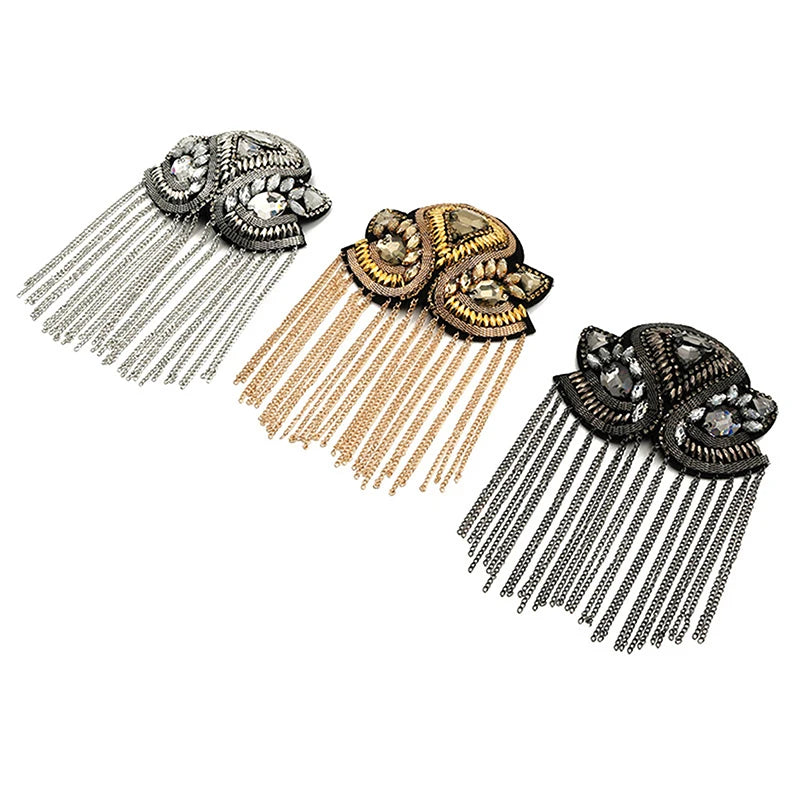 Epaulette Brooch Pin Bead Long Tassel Chain Electroplating Decor DIY Men Women Bling Epaulette Clothing Shoulder Jewelry Qme