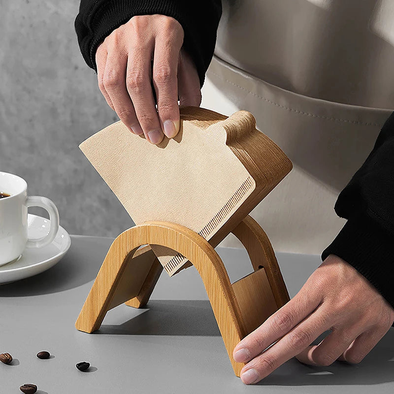Filter Paper Storage Stand Hand Drip Coffee Holder Wooden Rack Qme