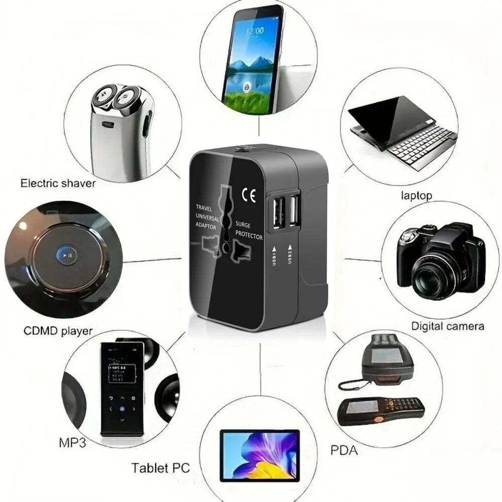 2 USB Charging Universal Travel Adapter International Plug Adapter World Travel AC Power Converter Socket AU EU UK US European Qme