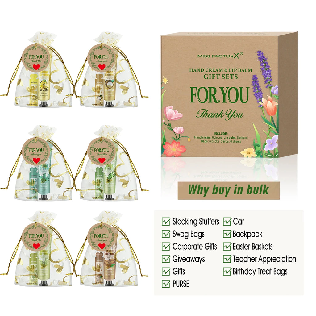 6 Sets/Box Wedding Companion Gift Set, Hand Cream Set Lip Balm Set, Love Thank You Card and Love Gauze Bag, Party Gift Distribut Qme