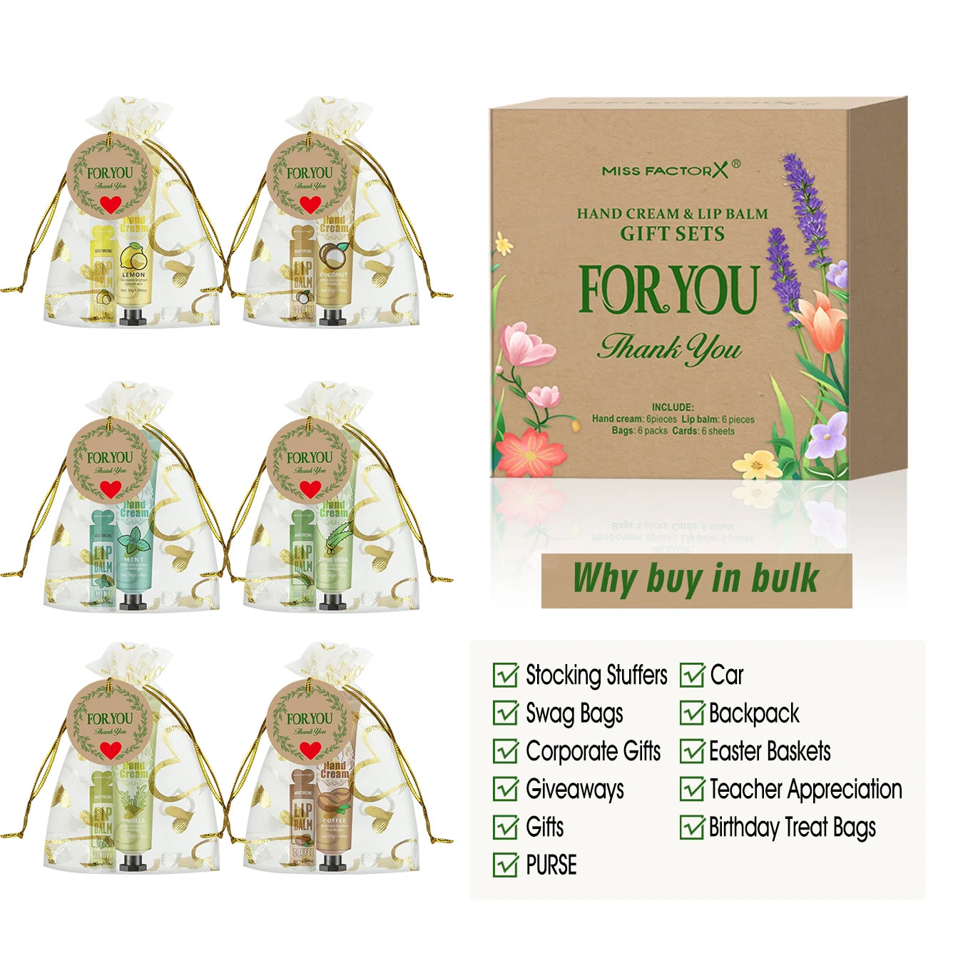 6 Sets/Box Wedding Companion Gift Set, Hand Cream Set Lip Balm Set, Love Thank You Card and Love Gauze Bag, Party Gift Distribut Qme