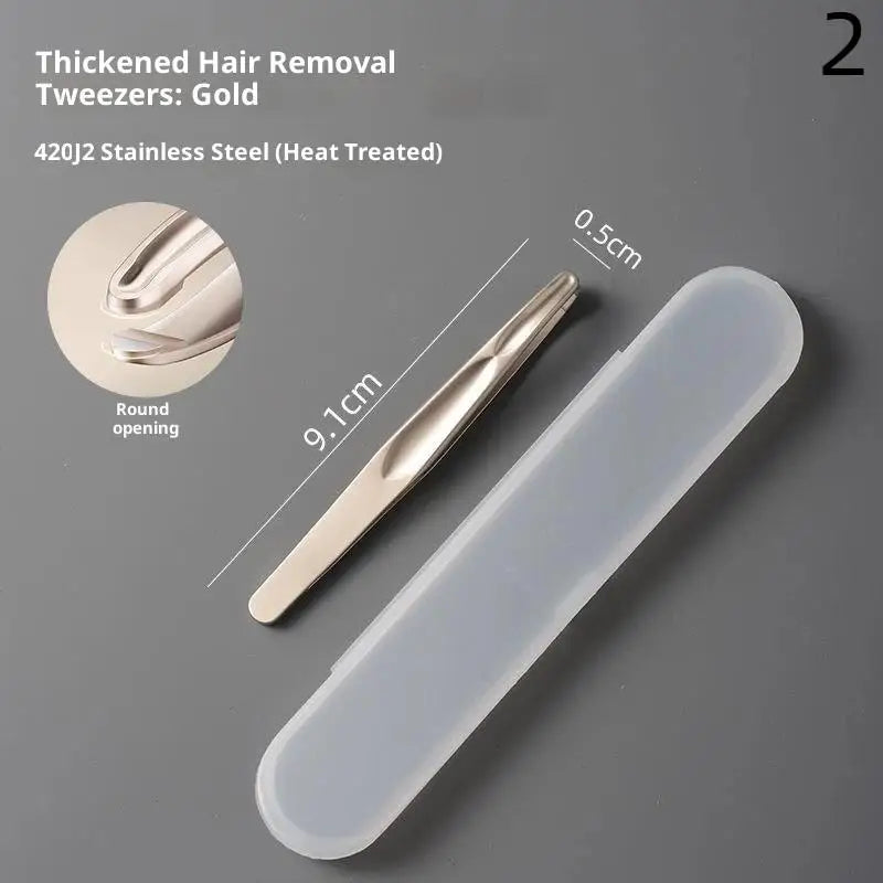 Premium Round Head Tweezers Eyebrow Facial Hair Removal Seamless Qme 2 Gold