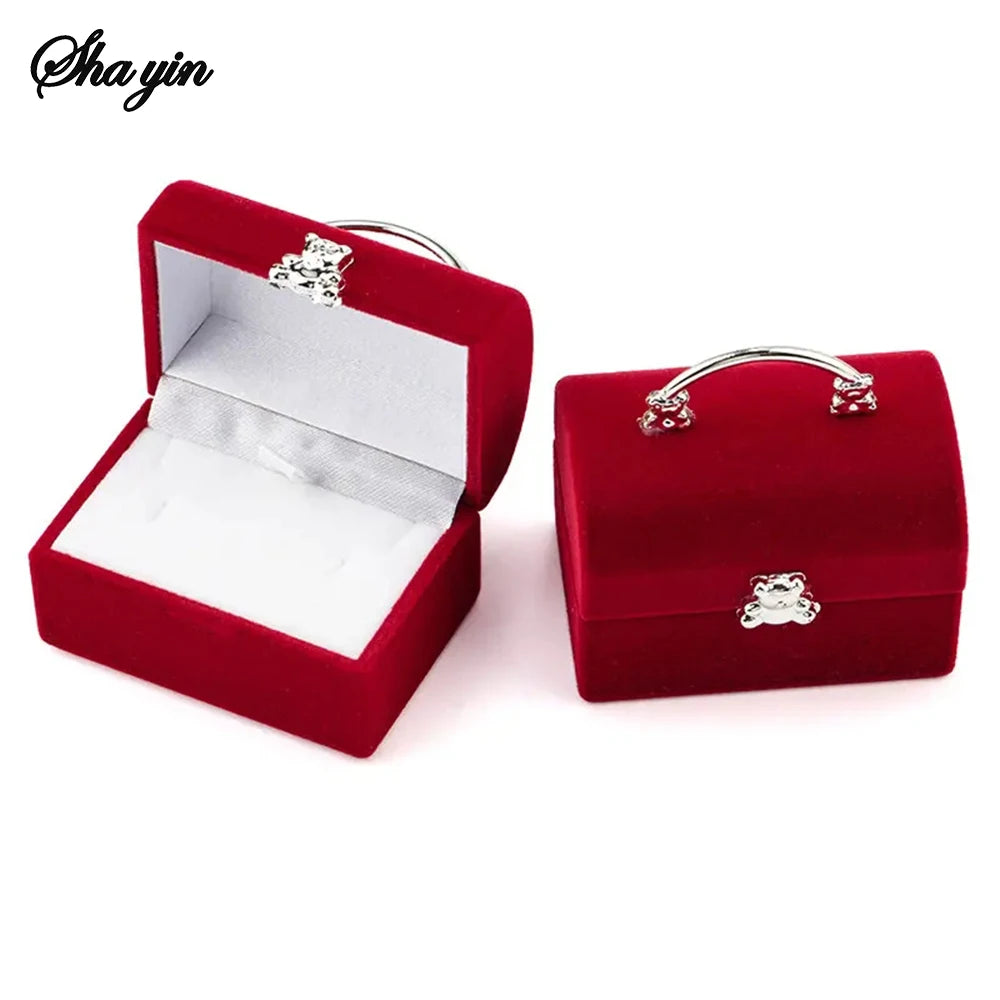 1 Piece Small Jewelry Box Velvet wedding Ring box Necklace Display Box Cute Bear Gift box Container Case for Jewelry Packaging Qme Red