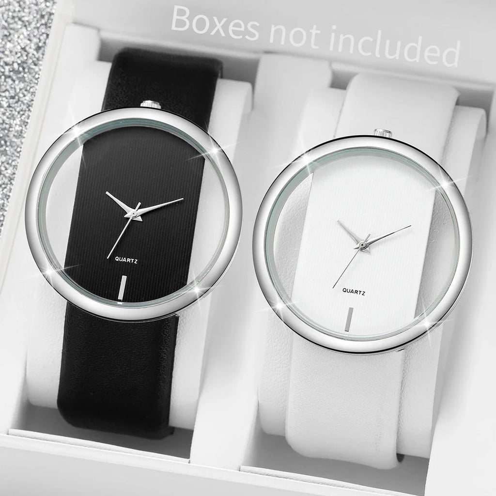 2026 Simple and Transparent Creative Cutout Fashionable and Dignified Leather Belt Couple Quartz Watch Qme