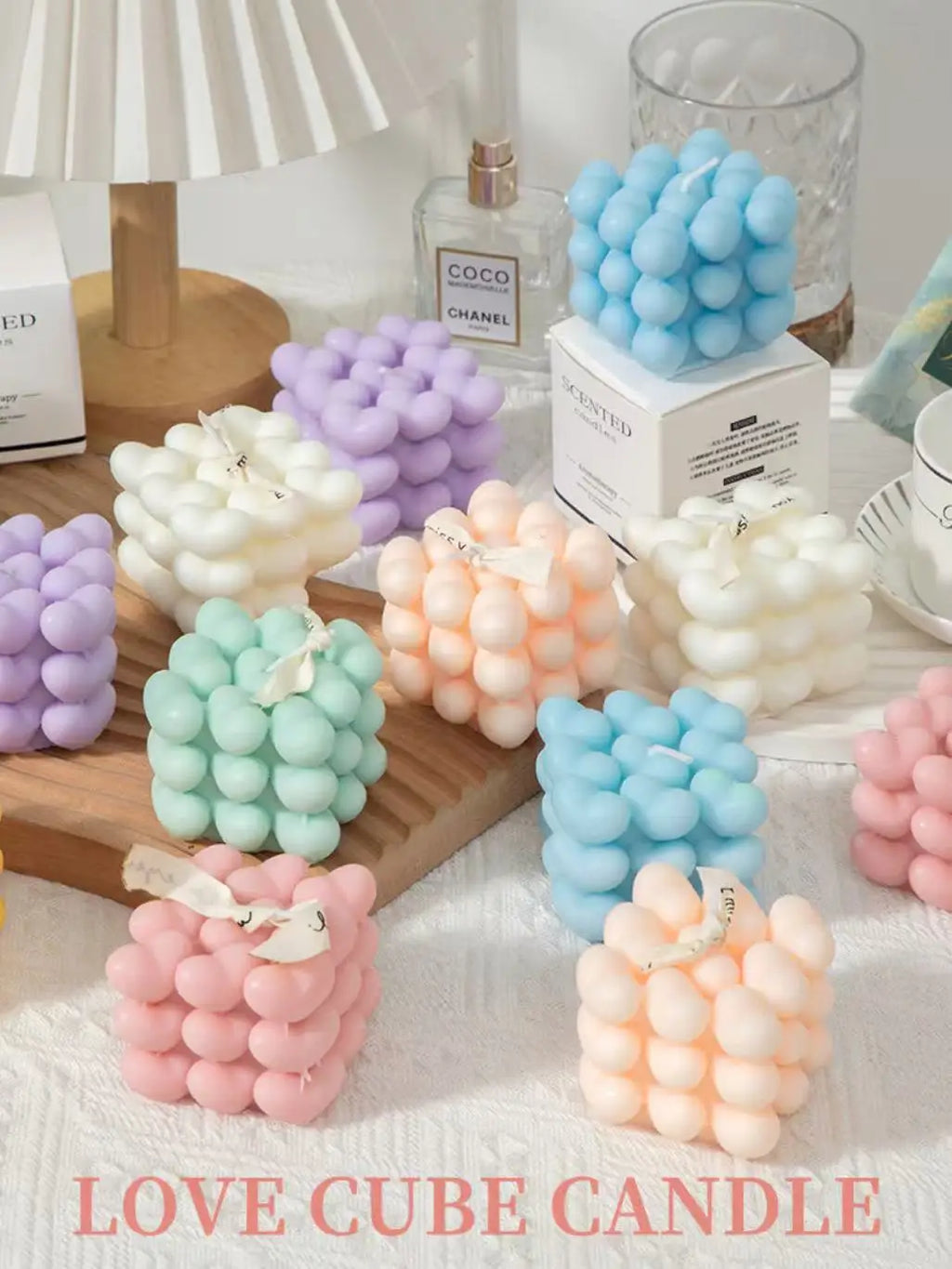 Romantic Heart Cube Fragrance Candle Lovely Bubble Aroma Room Qme