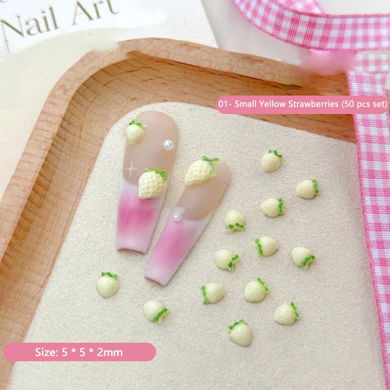 Sweet Strawberry Nail Charms 3D Resin Cartoon Fruits Rhinestones Qme A1