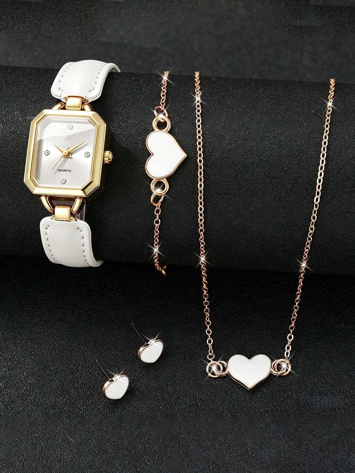 5-piece set of Mirad watches for women with a niche high-end feel, square bracelet style spliced quartz watch set Qme WHITE No