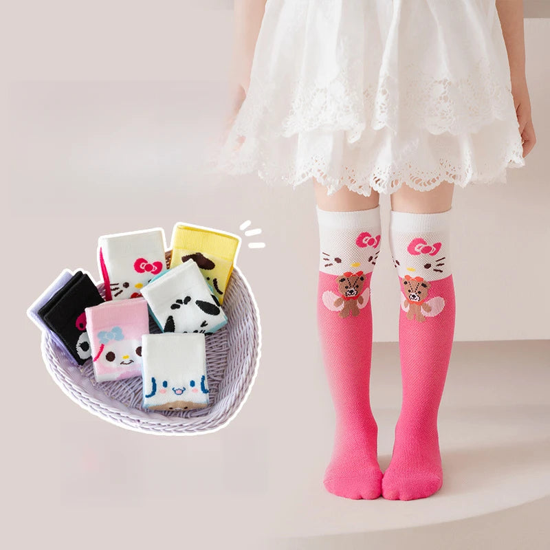 Hello Kitty Kuromi Knee-High Socks Summer Mesh Breathable Korean-Style Socks Cute Cartoon Student Over-the-Knee Socks Qme