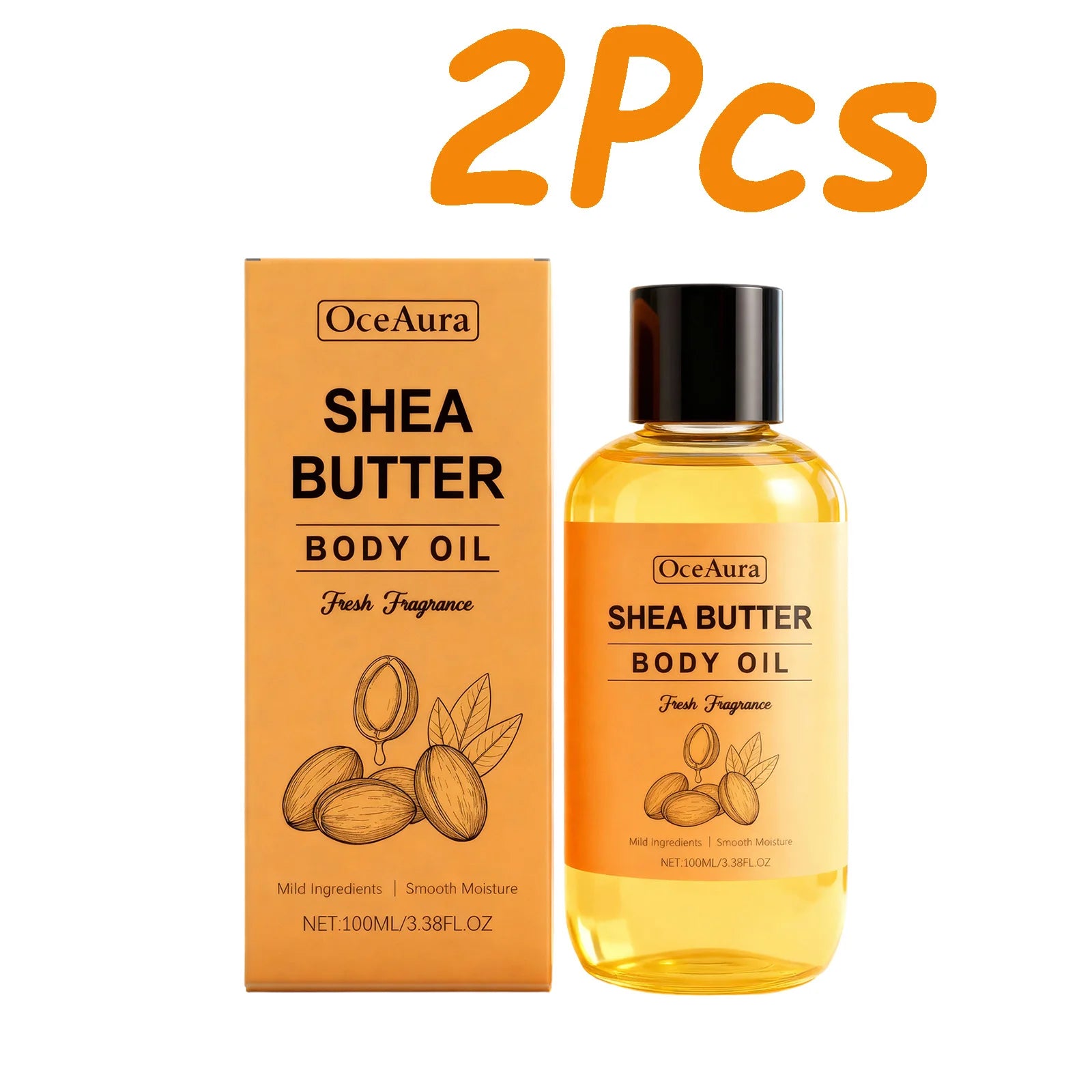 Shea Butter Body Oil Lightweight Fast Absorbing for Dry Rough Skin Soft Improve Dry Skin Body Massage Moisturizing Essential Oil Qme 2 x 100ml Boxed