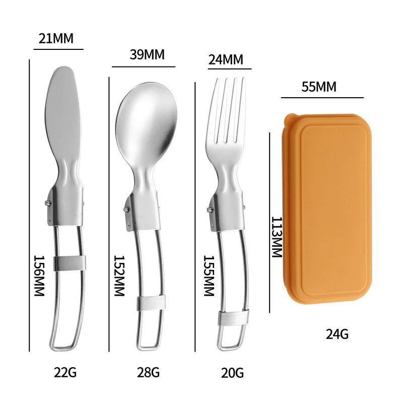 304 Stainless Steel Folding Cutlery Set Knife Fork Spoon Portable For Outdoor Picnics Camping Back To School Student Cutlery Box Qme 3pcs Yellow2