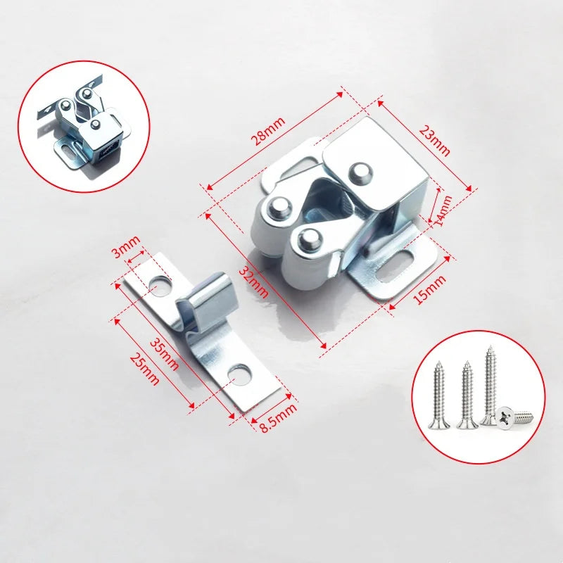 10/5pcs Stainless Steel Vintage Door Latch Lock Press-type Wardrobe Door Buckle Dual Wheel Spring Fixed Lock Home Lock Hardware Qme silvery 5pcs