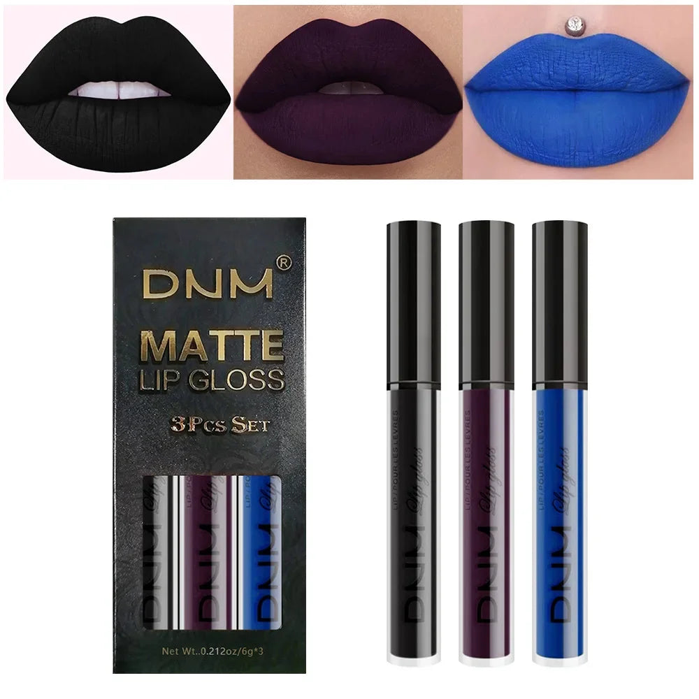3pcs/set Liquid Lipsticks Waterproof Long Lasting Cosmetic Red Blue Purple Matte Lip Gloss Nude Lip Tint Stain Makeup Qme 07