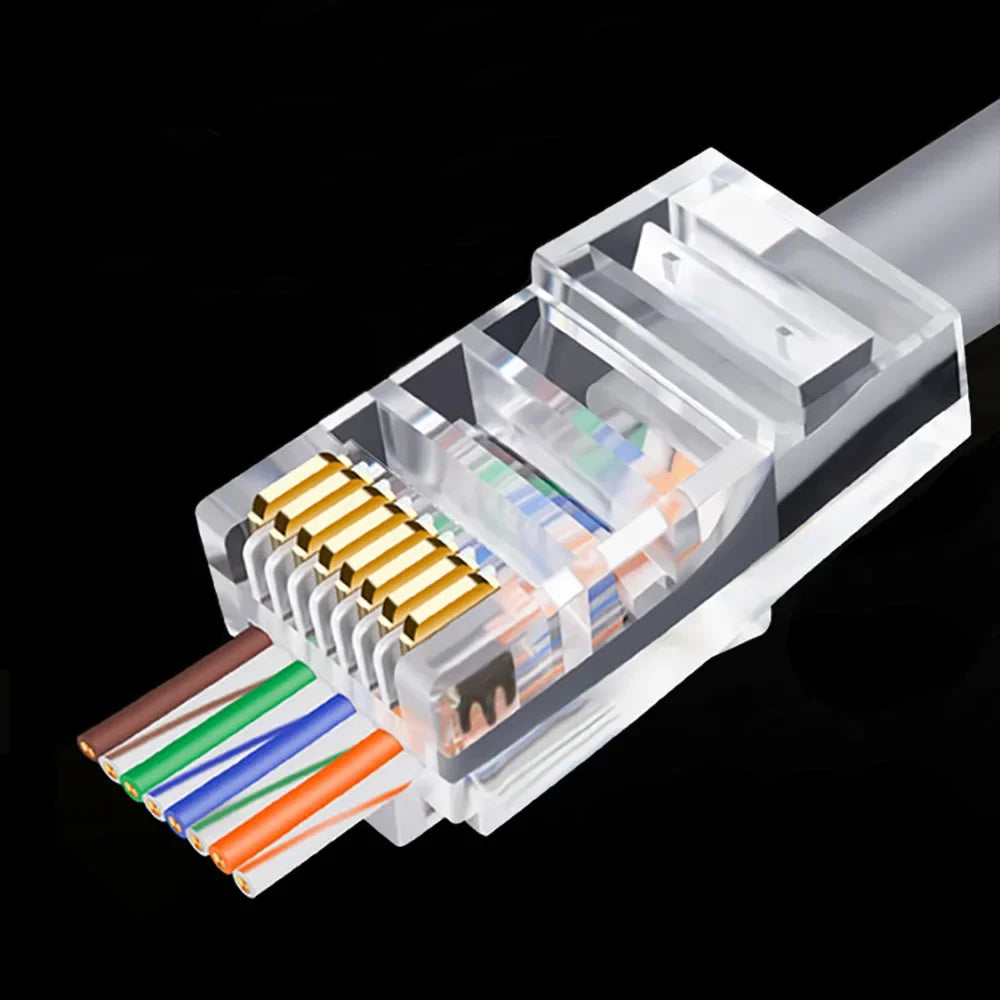 ESCAM 20/50/100pcs RJ45 Connector 6U Gold PlatedPass Through Ethernet Cables Module Plug Network RJ-45 Crystal Heads Cat5 Cat5e Qme