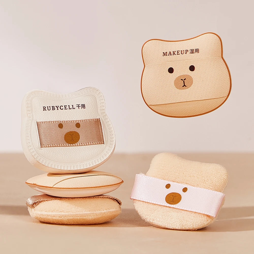5/8PCS Cute Bear Powder Puff Set Soft Flocking Wet & Dry Use Sponge Mini Fingertip Puff forSkin-friendly Flocking Air Cushion Qme