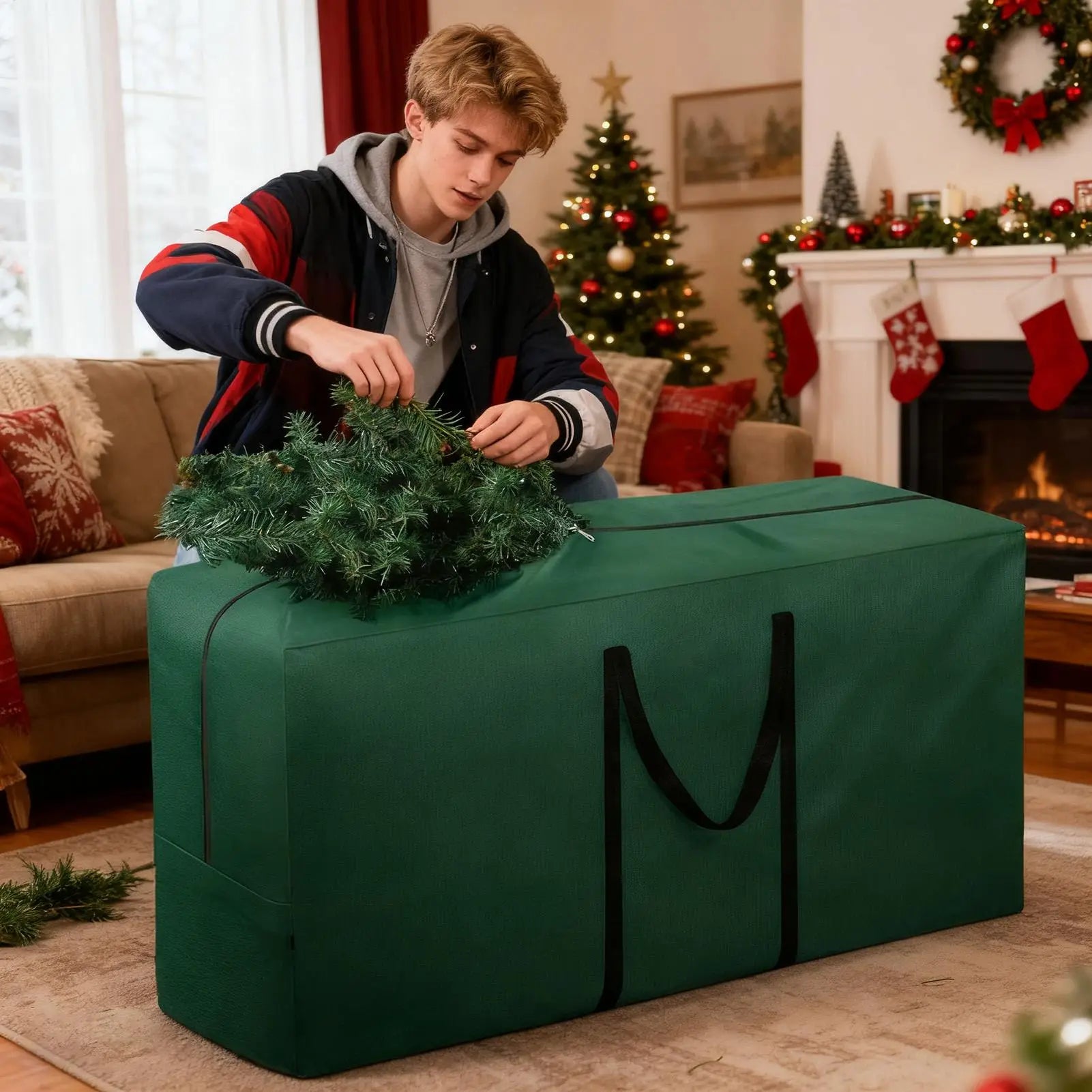 Christmas Tree Bag Reinforced Handles Tote Organizer Heavy Duty Qme