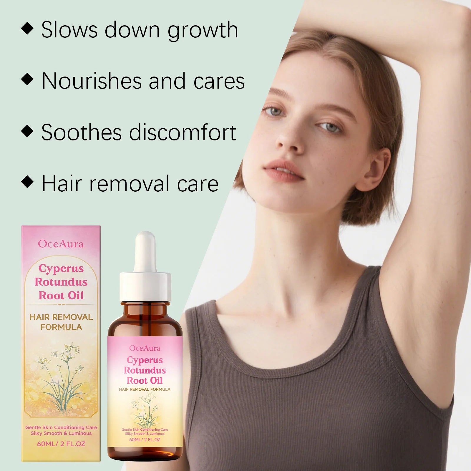 Cyperus Rotundus Root Oil for Hair Removal Smoothing Nourishing Body Skin Care Essential Oil Soothing Skin for Body Legs Arms Qme