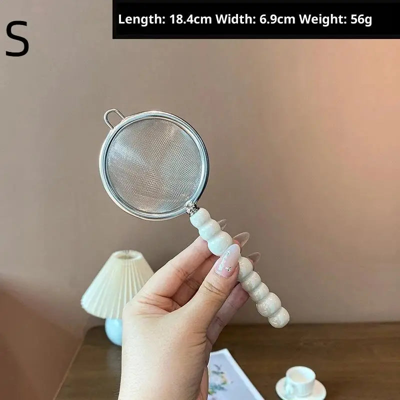 Tea Strainer With Pearl Ceramic Handle Stainless Steel Fine Leak Mesh Sieve Spice Tea Leaf Coffee Filters Teapot Accessories Qme S White
