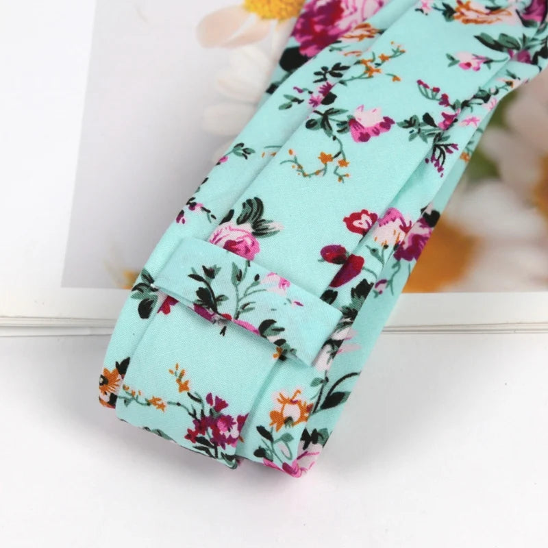 100 Cotton Floral Ties Men Women Elegant Flower Printed Necktie Dress Qme