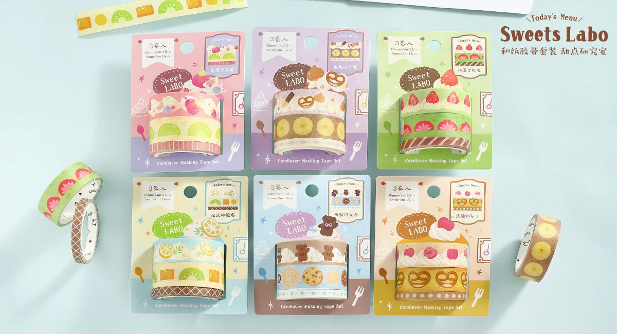 Retro Food and Desserts Japanese Stationery Tapes 3Rolls Creative DIY Scrapbooking Stickers Handbook Decorative Journal Supplies Qme All Hot sale
