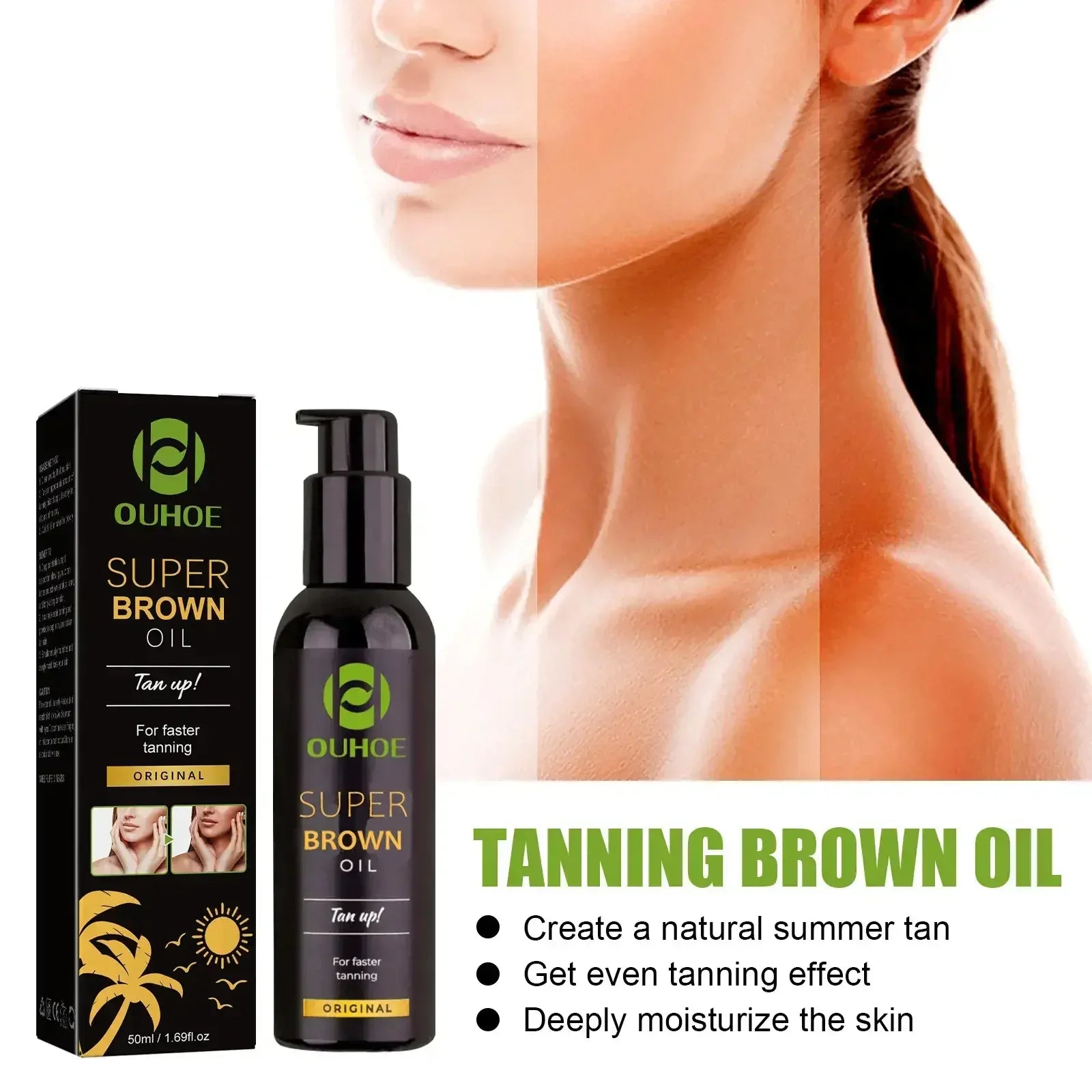 Brown Tanning Oil Sunless Self Tanning Body Bronzer Nourishing Summer Beach Solarium Powerful Natural Tanning Boosting Oil Qme