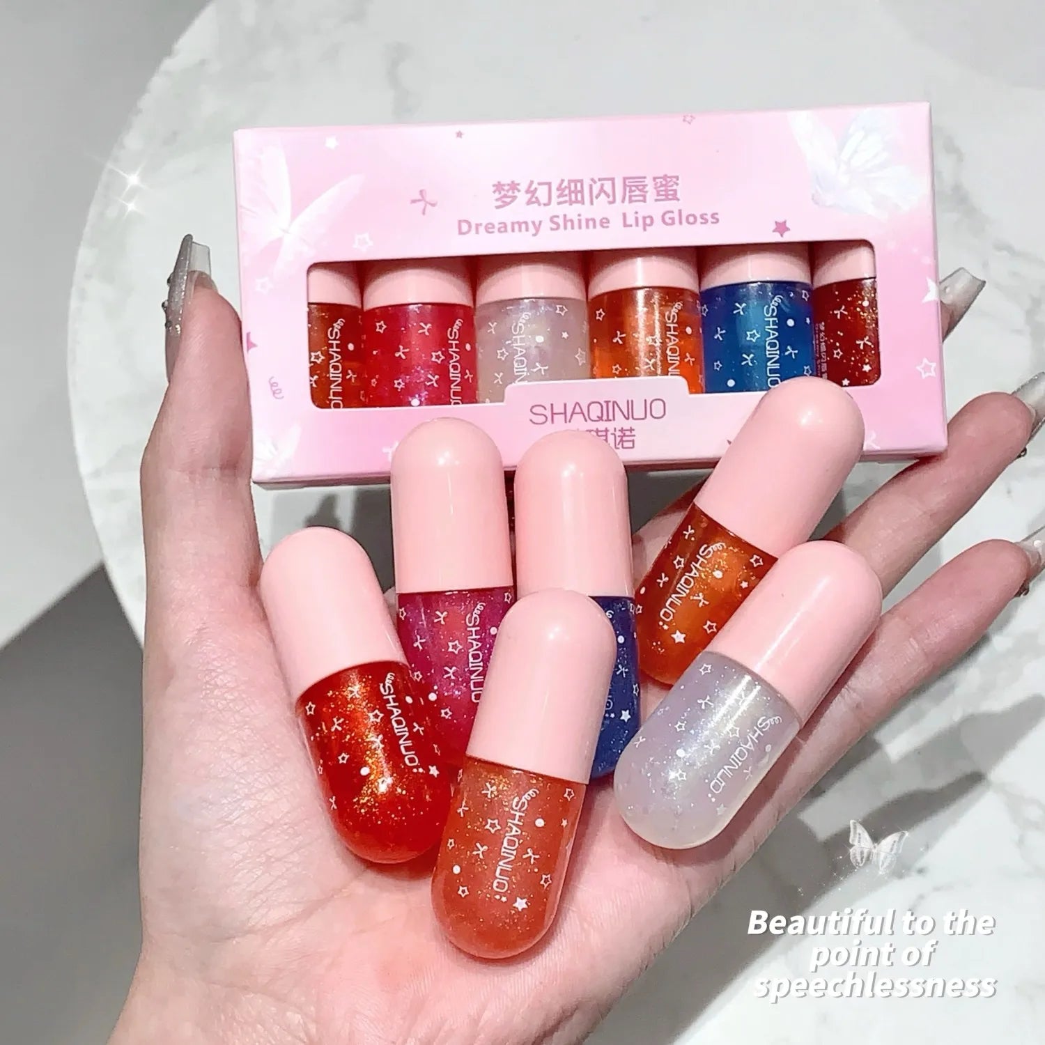 Shimmery Glitter Moisturizing Lip Gloss 6 Colors Highly Pigmented Qme
