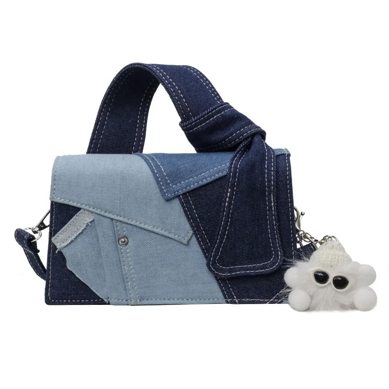 Boho Chic Denim Mini Square Bag Women Minimalist Everyday Carry Qme Blue