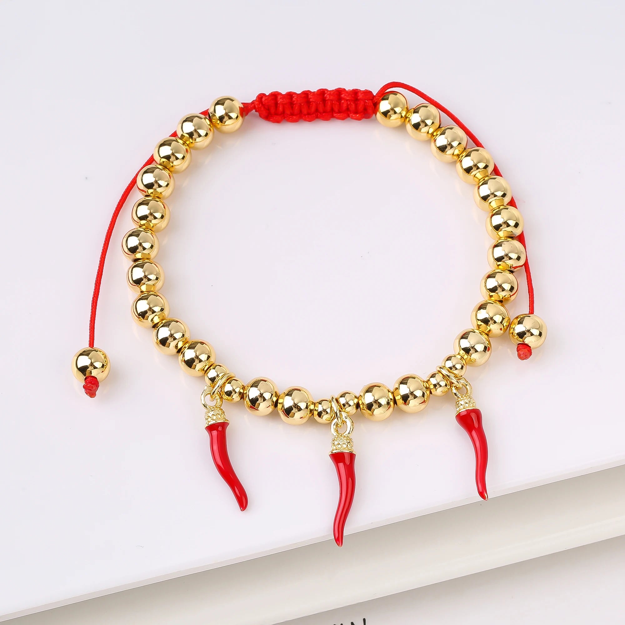 Gold-Plated Copper Bead Chain Braid Crystal Red Cherry Bracelet for Woman Female Daily Party Wrist Jewelry Friendship Gift Qme 21