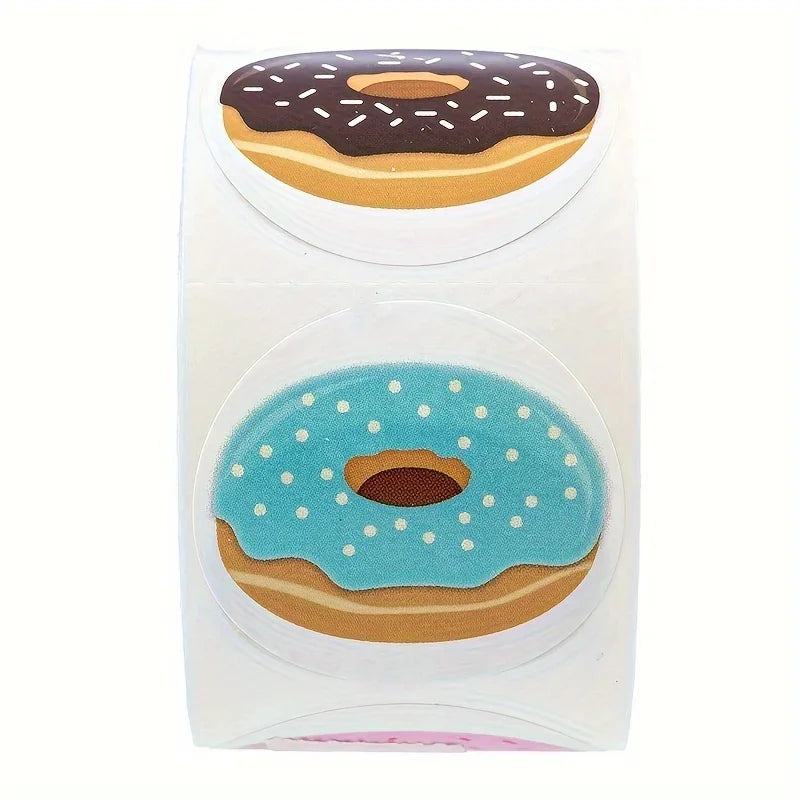 500pcs/roll Handmade-Style Donut Stickers Roll - Colorful Sprinkles, Icing & Doughnut Holes with Realistic Glazed, Frosted, Qme