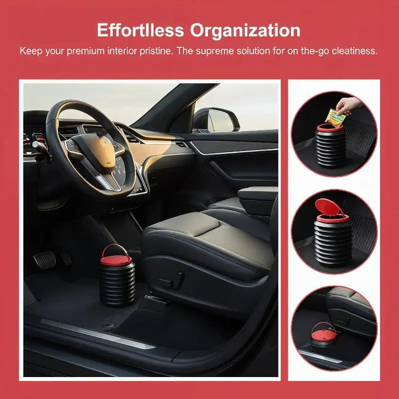 Foldable Car Multifunctional Telescopic Waste Bins Storage Bucket Lid Qme