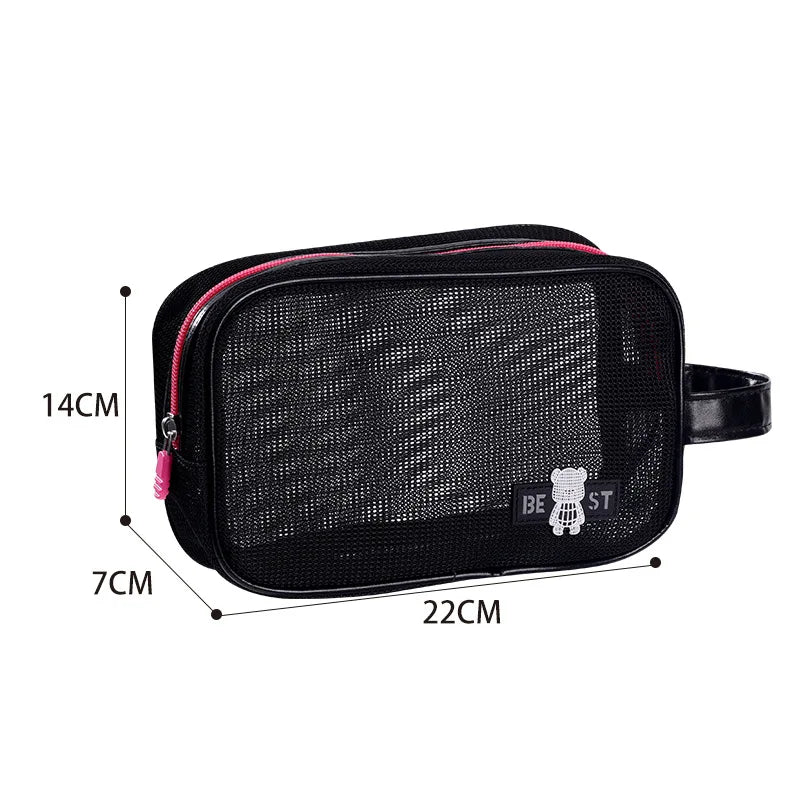 Hot Sale Portable Handheld Toiletries Bag Outdoor Travel Cosmetic Organizer Mesh Toiletry Organizer Trendy Beach Cosmetic Pouch Qme HandbagBlack