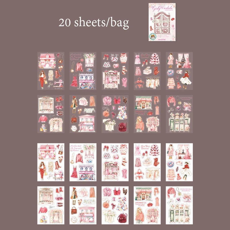 20 Sheets/Bag Teen Girl Closet Stickers for Creative Scrapbook Journal Planner Office Stationery Phone Case Decoration Gift Qme 4