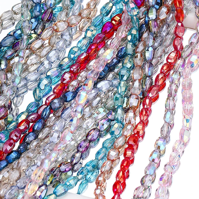 10 Colors 6x8mm Faceted Glass Beads Loose Craft Spacer Beads for DIY Jewelry Bracelet Necklace Earring Keychain Making Crafts Qme