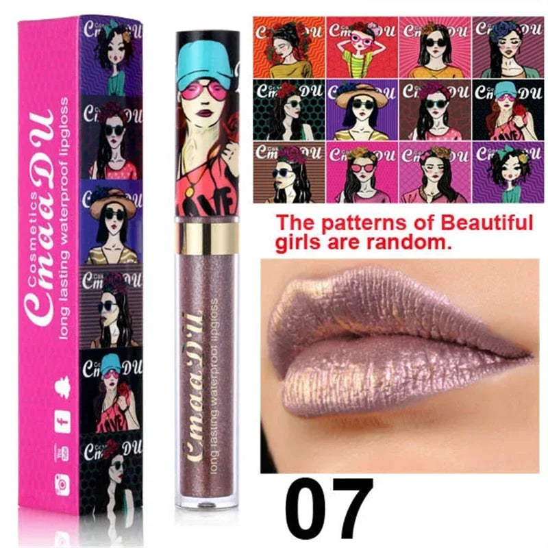 Gold Flash Liquid Lipstick Shimmer Lip Gloss Beauty Girl Diamond Glitter Lip Tint Waterproof Long Lasting Lipsticks Makeup Qme 07