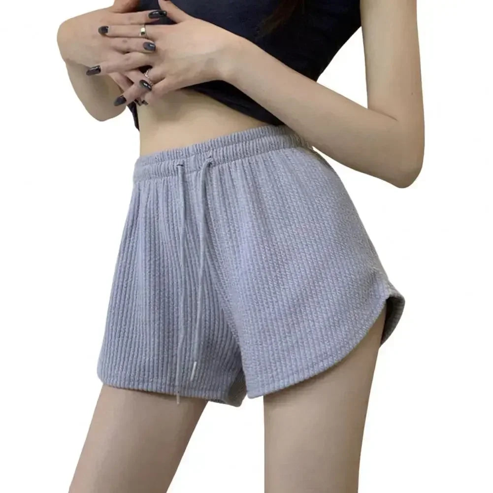 Women Shorts Summer High Elastic Lace Up Drawstring Wide Leg Sweat Short Fitness Pants Loose Fit Comfortable Spring Season Qme GY M