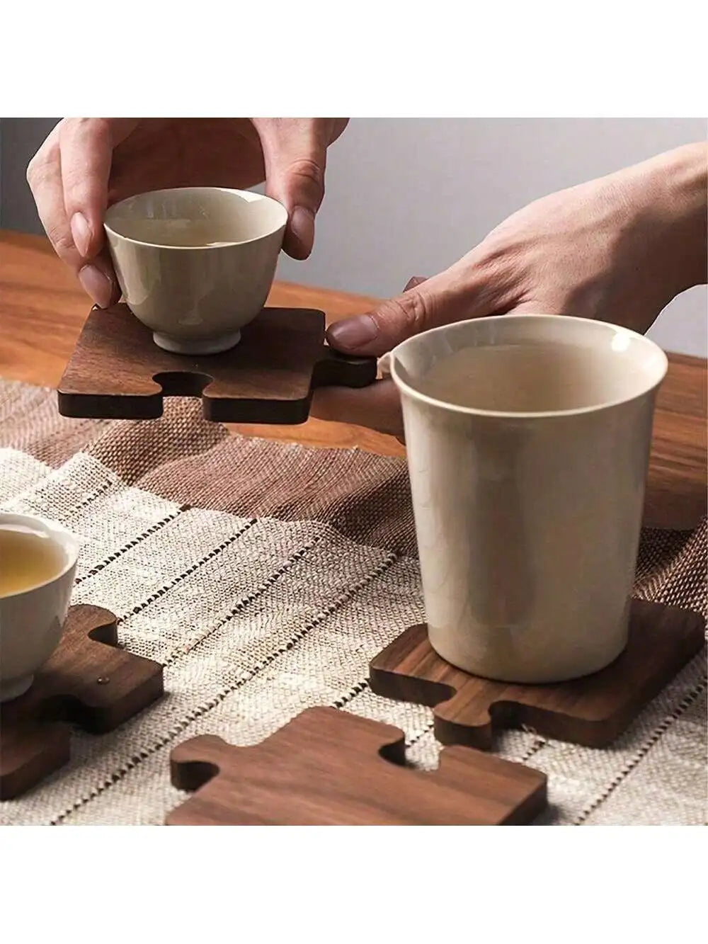 Wooden Puzzle Shaped Coaster Solid Wood Insulation Pad Suitable Qme