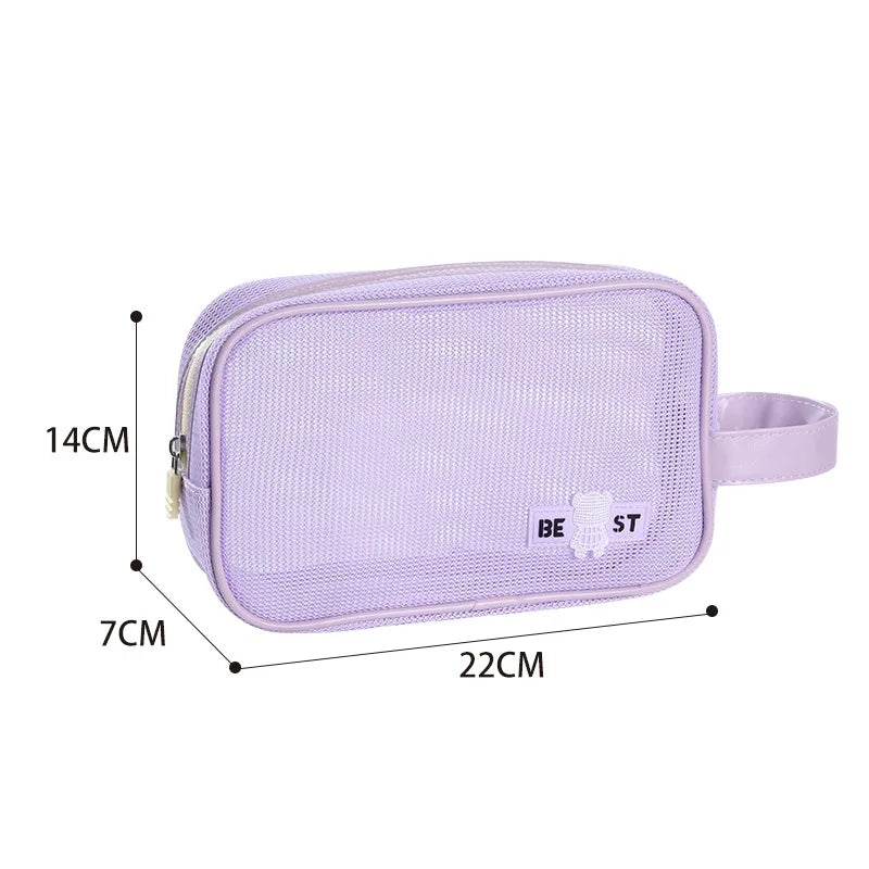 Hot Sale Portable Handheld Toiletries Bag Outdoor Travel Cosmetic Organizer Mesh Toiletry Organizer Trendy Beach Cosmetic Pouch Qme HandbagPurple